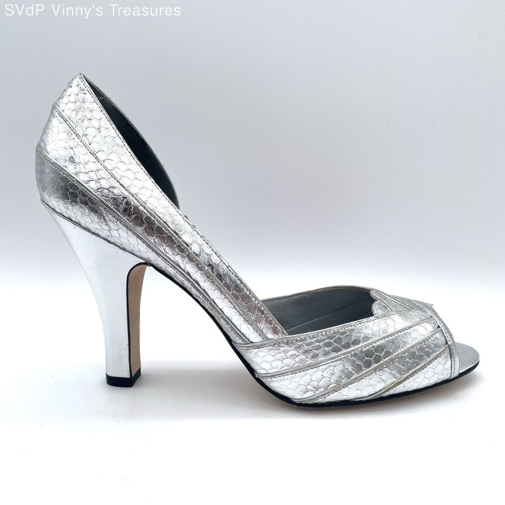 Via Spiga V-Passion Silver Land Peep Toe D'Orsay Heels Size 10M